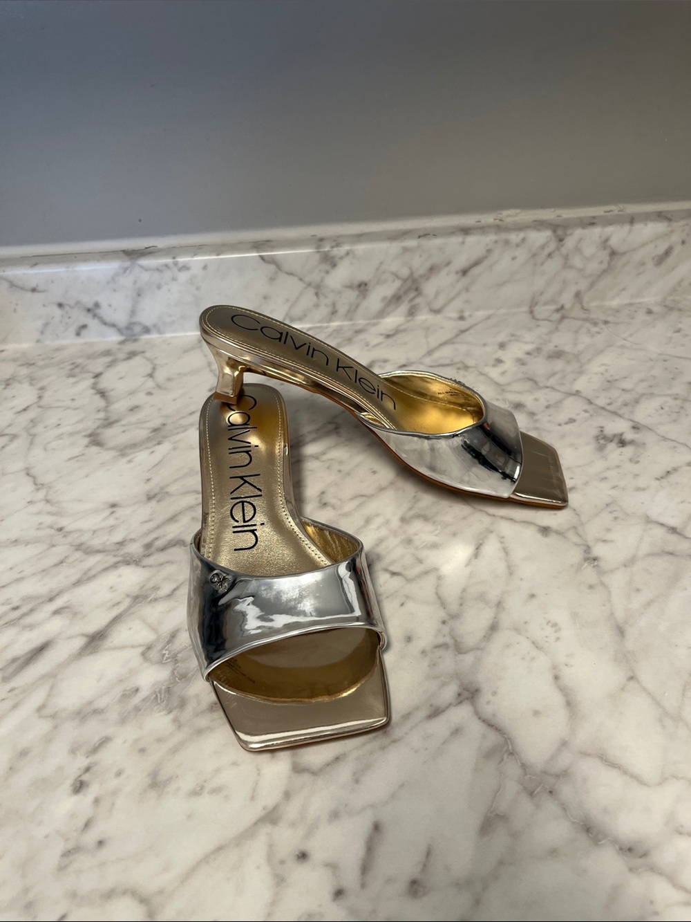 Calvin Klein Silver Metallic Slide Sandals